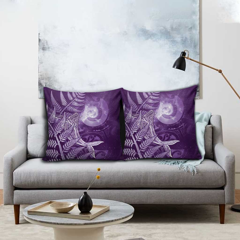 New Zealand Matariki Pillow Cover Maori Koru With Humpback Whale Purple LT05 - Polynesian Pride