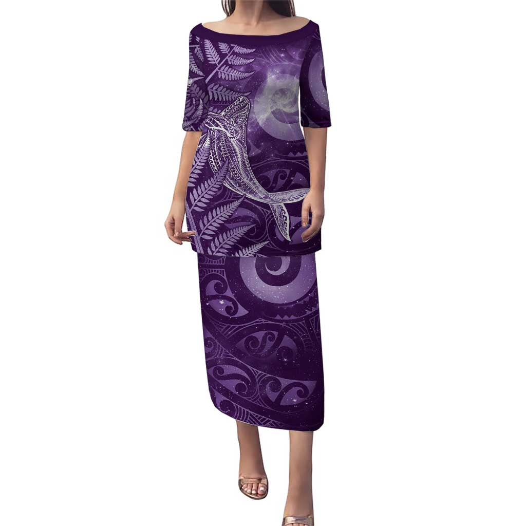 New Zealand Matariki Puletasi Maori Koru With Humpback Whale Purple LT05 Long Dress Purple - Polynesian Pride