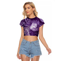 New Zealand Matariki Raglan Cropped T Shirt Maori Koru With Humpback Whale Purple LT05 Female Purple - Polynesian Pride