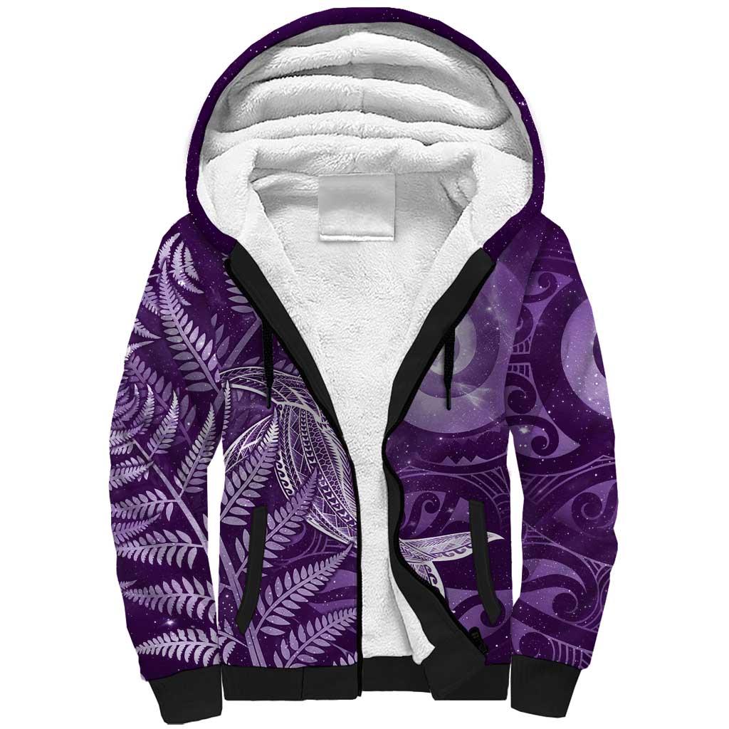 New Zealand Matariki Sherpa Hoodie Maori Koru With Humpback Whale Purple LT05 Unisex Purple - Polynesian Pride