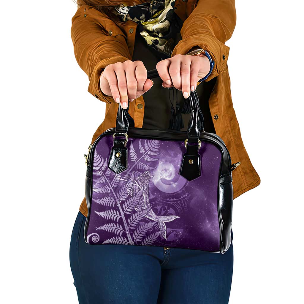 New Zealand Matariki Shoulder Handbag Maori Koru With Humpback Whale Purple