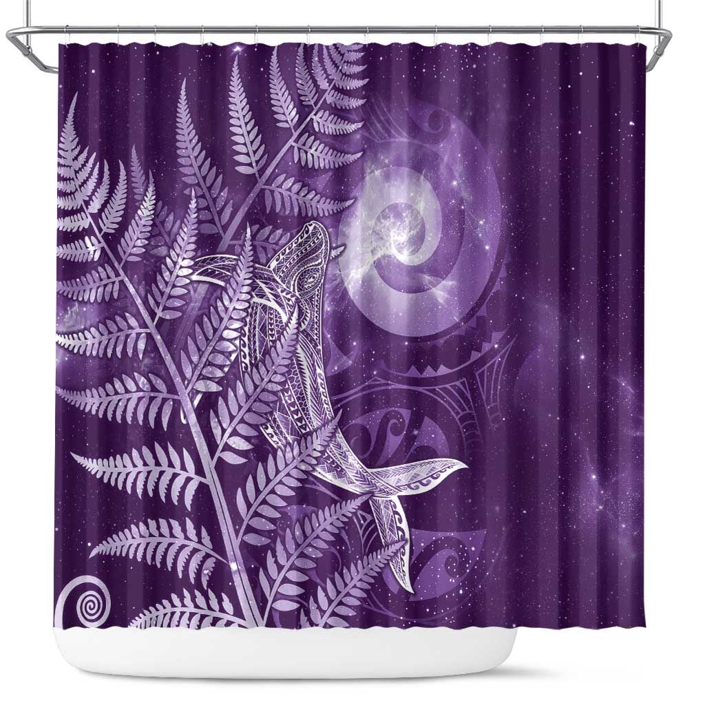 New Zealand Matariki Shower Curtain Maori Koru With Humpback Whale Purple LT05 Purple - Polynesian Pride