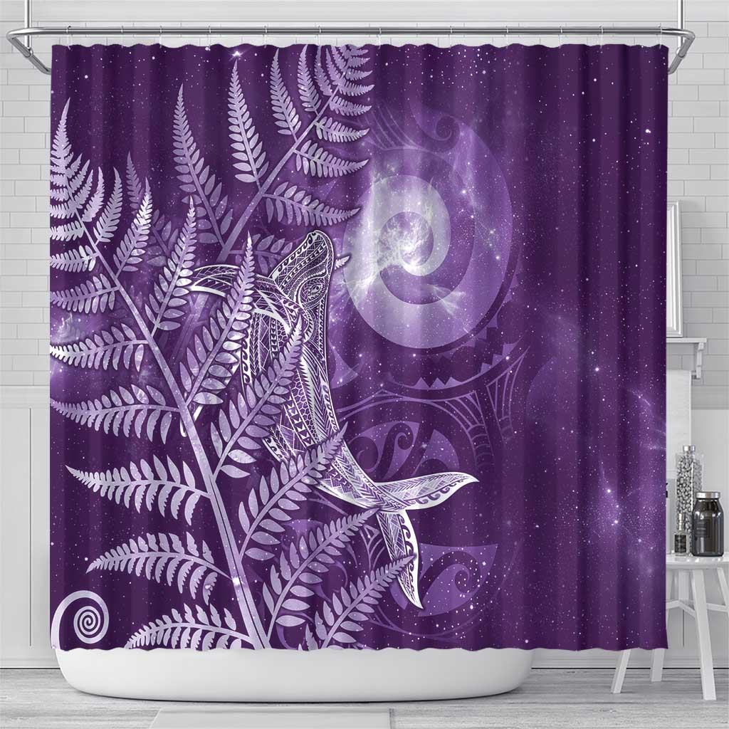 New Zealand Matariki Shower Curtain Maori Koru With Humpback Whale Purple