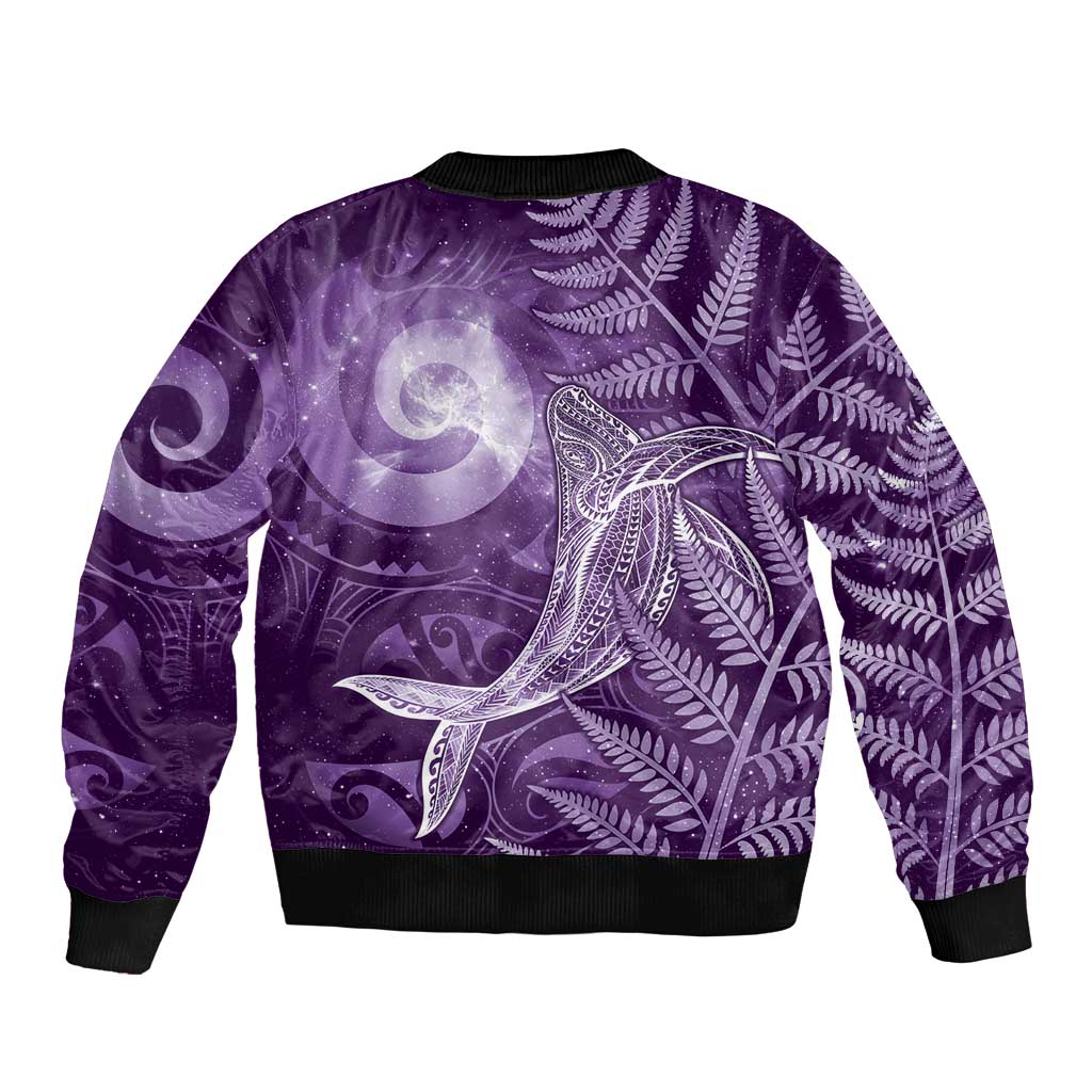 New Zealand Matariki Sleeve Zip Bomber Jacket Maori Koru With Humpback Whale Purple