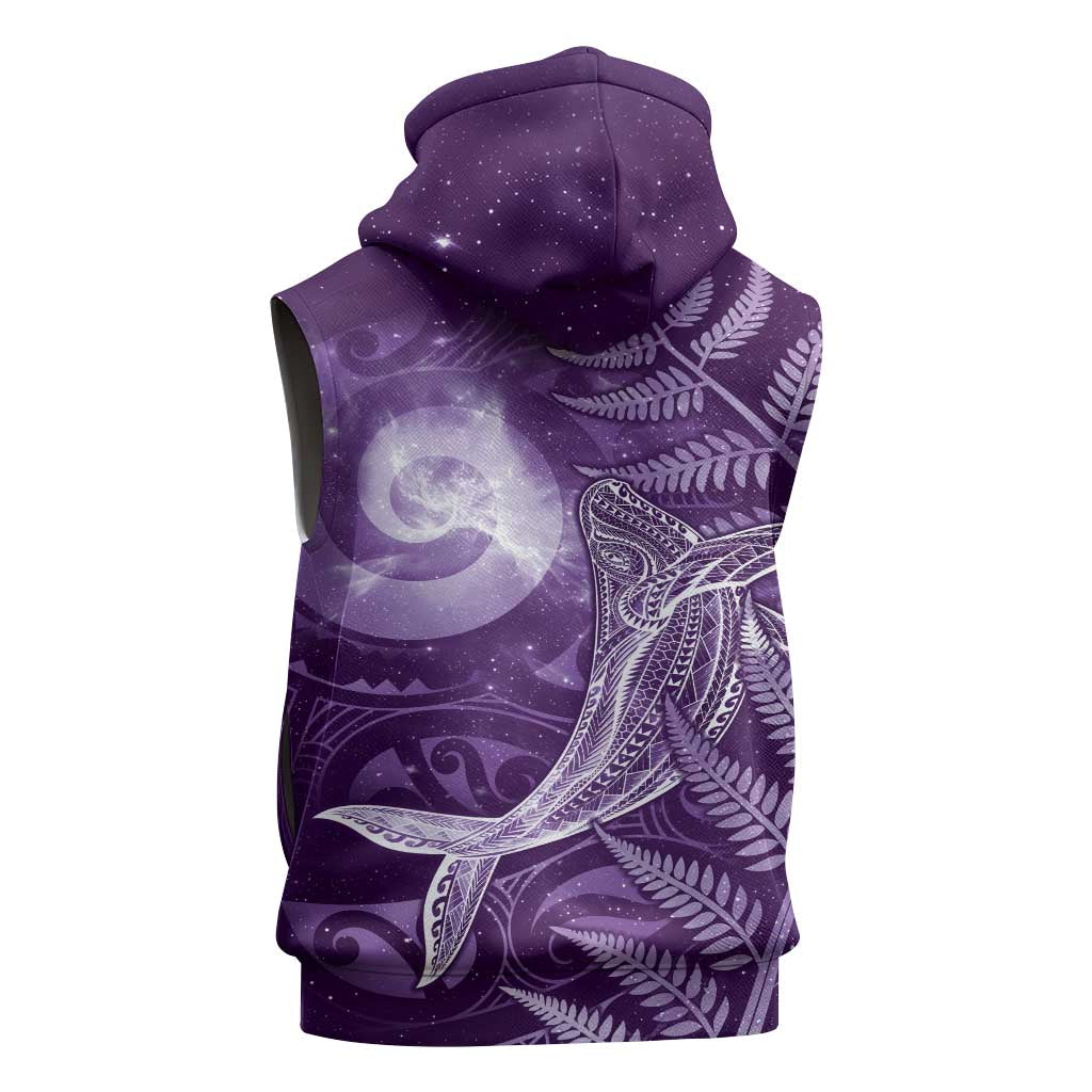 New Zealand Matariki Sleeveless Hoodie Maori Koru With Humpback Whale Purple LT05 - Polynesian Pride