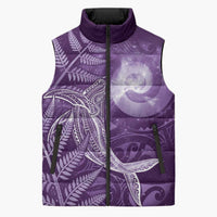 New Zealand Matariki Sleeveless Puffer Jacket Maori Koru With Humpback Whale Purple