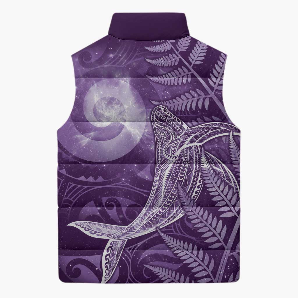 New Zealand Matariki Sleeveless Puffer Jacket Maori Koru With Humpback Whale Purple