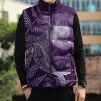 New Zealand Matariki Sleeveless Puffer Jacket Maori Koru With Humpback Whale Purple