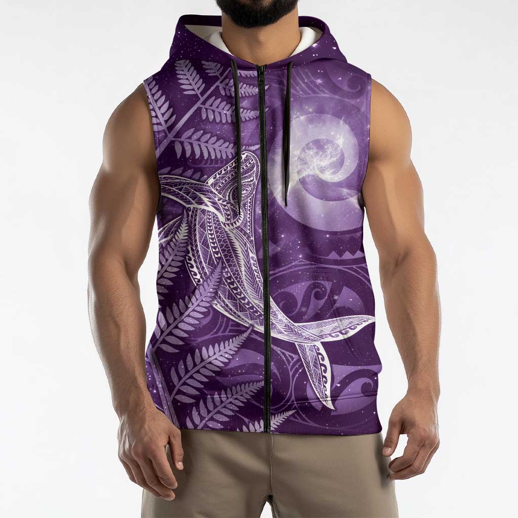 New Zealand Matariki Sleeveless Zip Hoodie Maori Koru With Humpback Whale Purple LT05 - Polynesian Pride