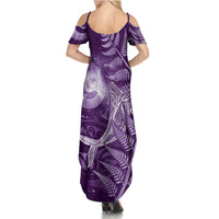 New Zealand Matariki Summer Maxi Dress Maori Koru With Humpback Whale Purple LT05 - Polynesian Pride
