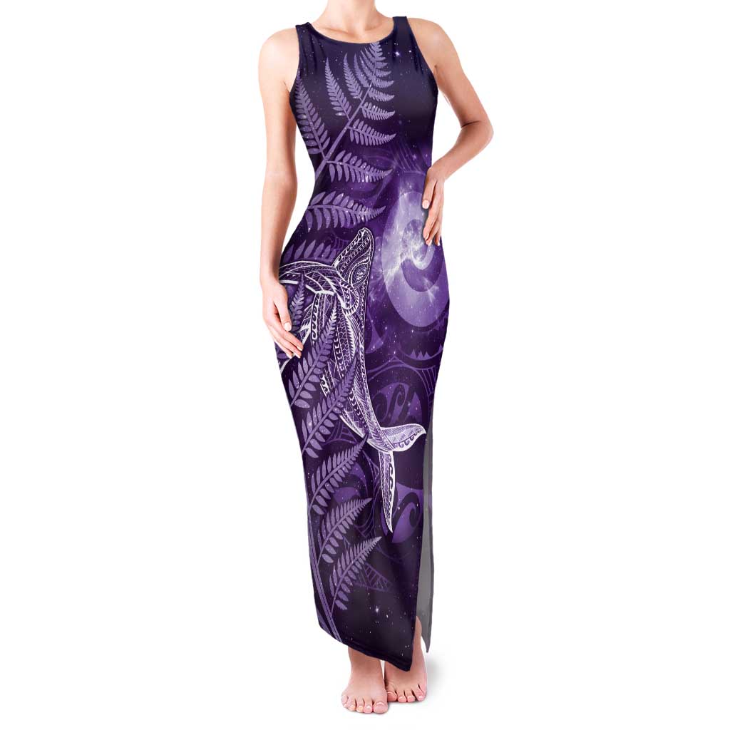 New Zealand Matariki Tank Maxi Dress Maori Koru With Humpback Whale Purple LT05 Women Purple - Polynesian Pride