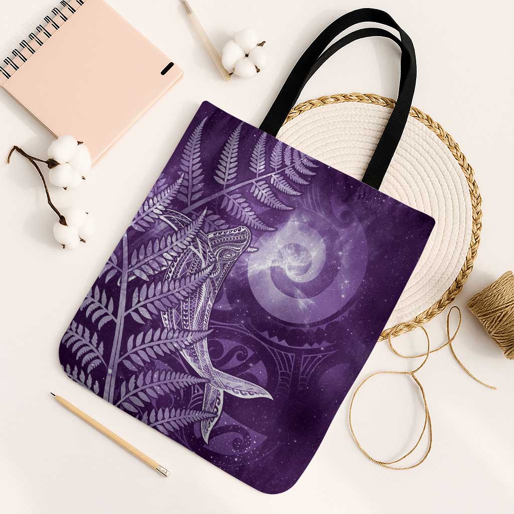New Zealand Matariki Tote Bag Maori Koru With Humpback Whale Purple