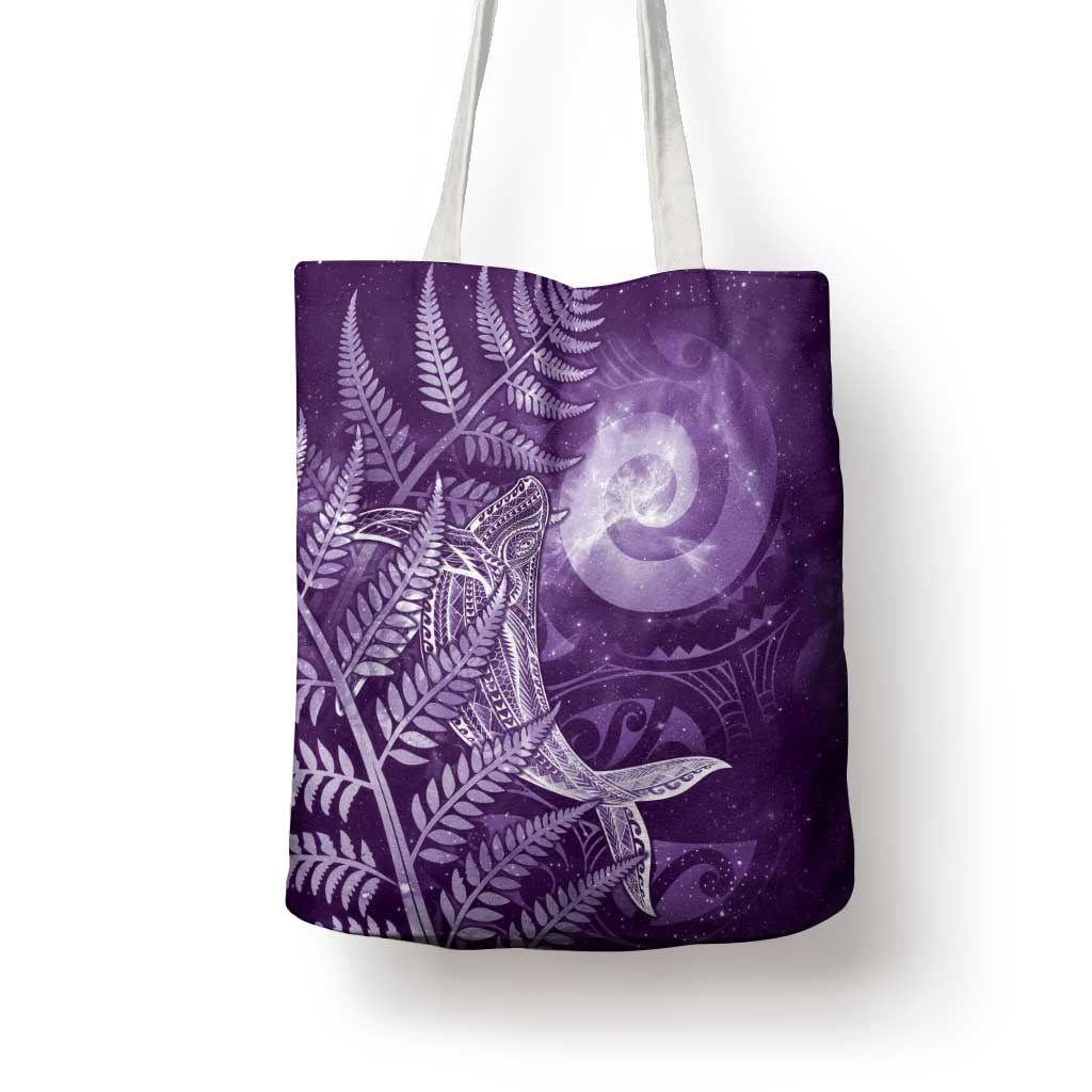 New Zealand Matariki Tote Bag Maori Koru With Humpback Whale Purple
