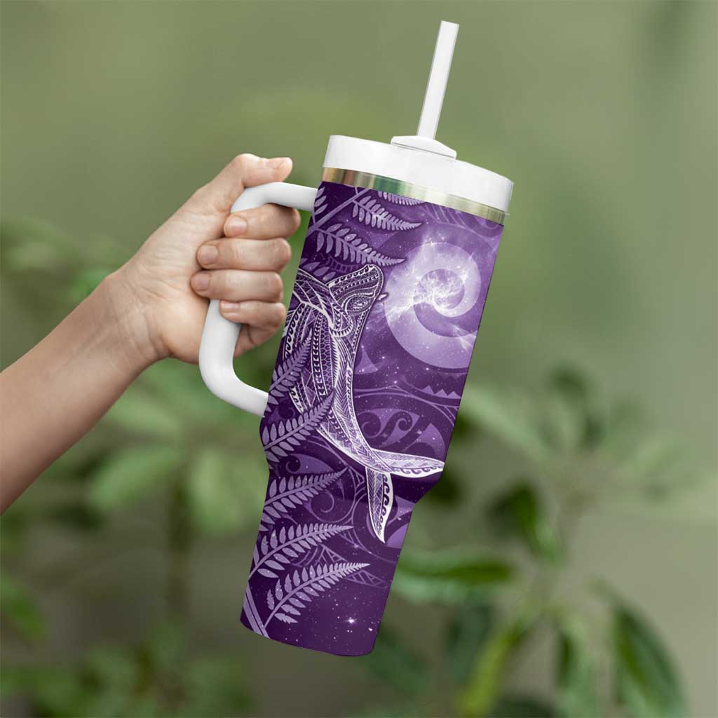 New Zealand Matariki Tumbler With Handle Maori Koru With Humpback Whale Purple LT05 - Polynesian Pride