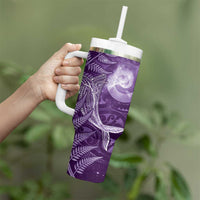 New Zealand Matariki Tumbler With Handle Maori Koru With Humpback Whale Purple LT05 - Polynesian Pride