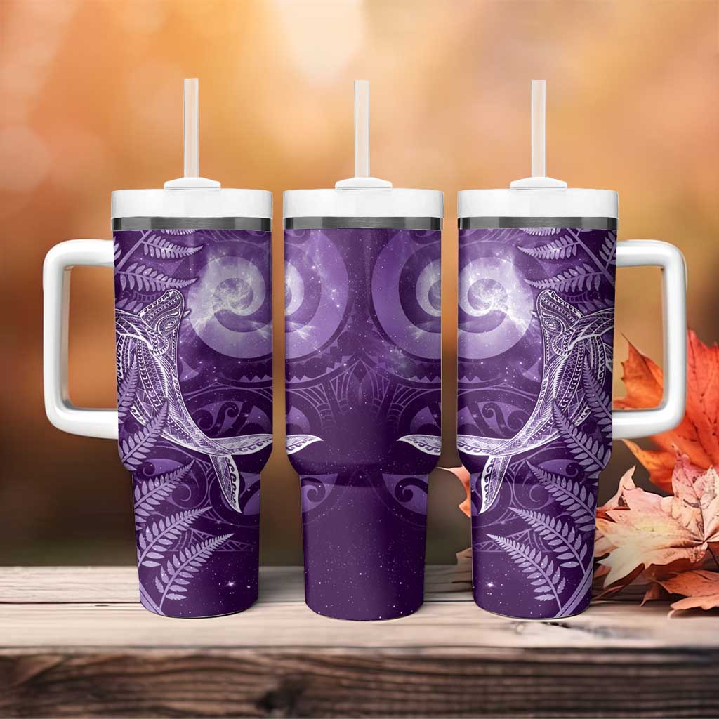 New Zealand Matariki Tumbler With Handle Maori Koru With Humpback Whale Purple LT05 - Polynesian Pride