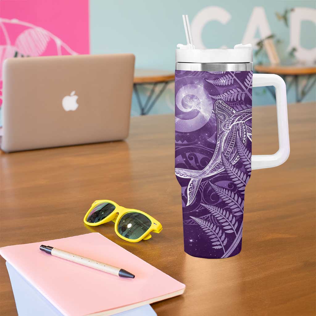 New Zealand Matariki Tumbler With Handle Maori Koru With Humpback Whale Purple LT05 - Polynesian Pride