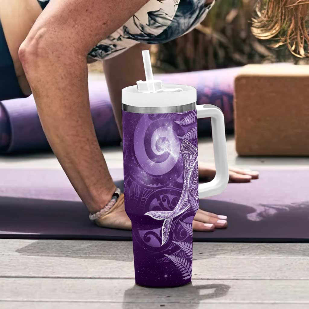 New Zealand Matariki Tumbler With Handle Maori Koru With Humpback Whale Purple LT05 - Polynesian Pride