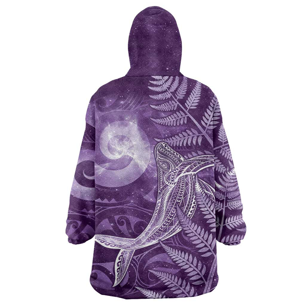 New Zealand Matariki Wearable Blanket Hoodie Maori Koru With Humpback Whale Purple LT05 - Polynesian Pride