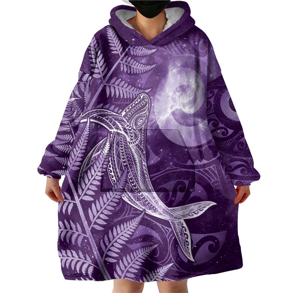 New Zealand Matariki Wearable Blanket Hoodie Maori Koru With Humpback Whale Purple LT05 - Polynesian Pride