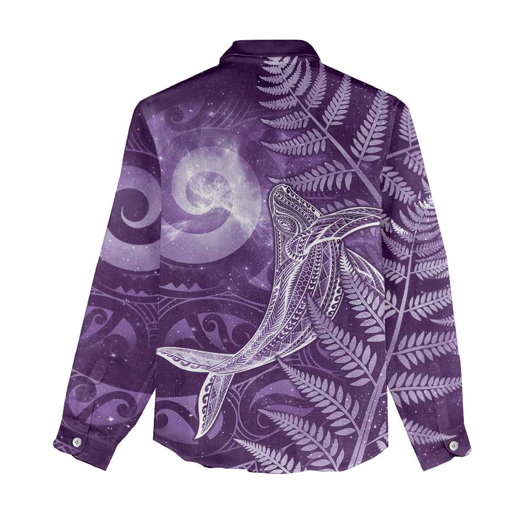 New Zealand Matariki Women Casual Shirt Maori Koru With Humpback Whale Purple