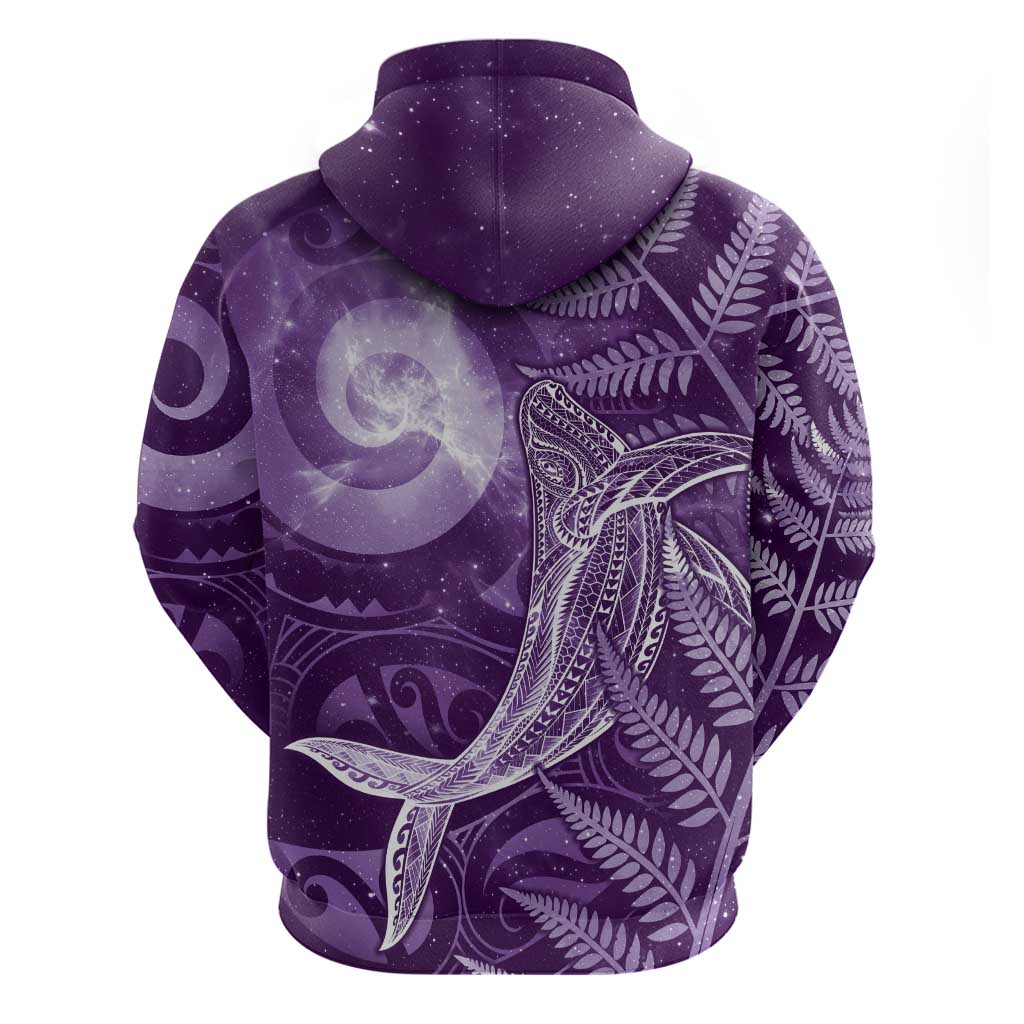 New Zealand Matariki Zip Hoodie Maori Koru With Humpback Whale Purple LT05 - Polynesian Pride