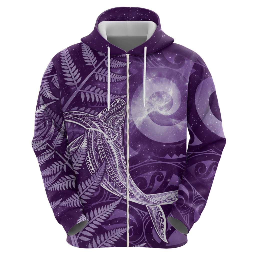 New Zealand Matariki Zip Hoodie Maori Koru With Humpback Whale Purple LT05 - Polynesian Pride