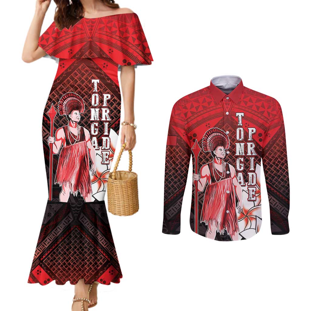 The First King Of Tonga Couples Matching Mermaid Dress and Long Sleeve Button Shirt Tongan Pride
