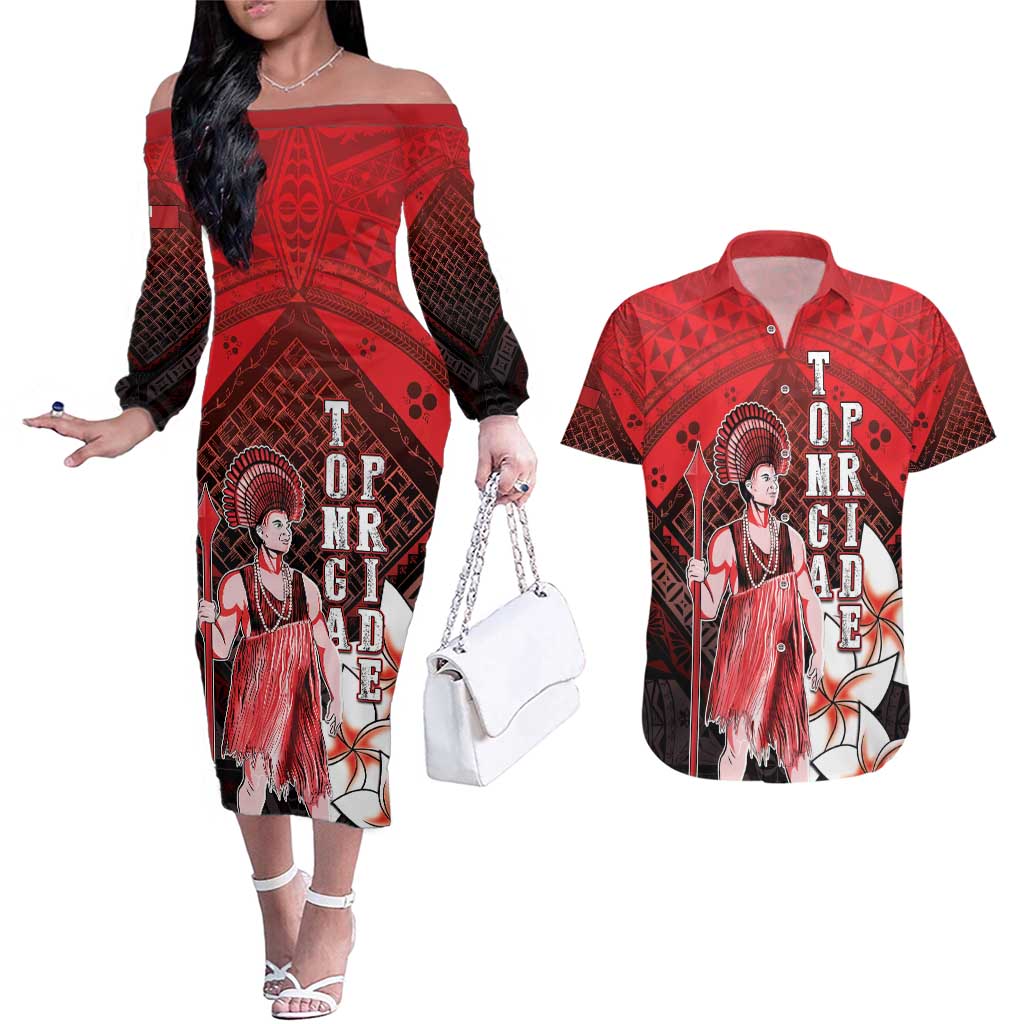 The First King Of Tonga Couples Matching Off The Shoulder Long Sleeve Dress and Hawaiian Shirt Tongan Pride