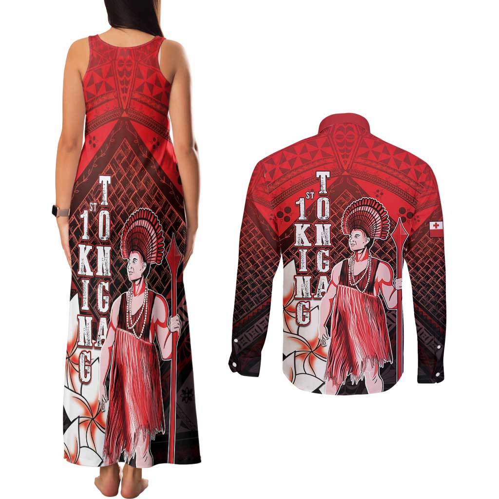The First King Of Tonga Couples Matching Tank Maxi Dress and Long Sleeve Button Shirt Tongan Pride
