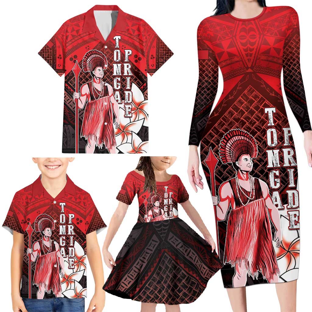 The First King Of Tonga Family Matching Long Sleeve Bodycon Dress and Hawaiian Shirt Tongan Pride