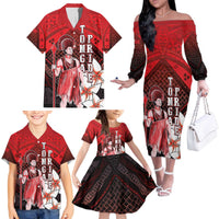 The First King Of Tonga Family Matching Off The Shoulder Long Sleeve Dress and Hawaiian Shirt Tongan Pride