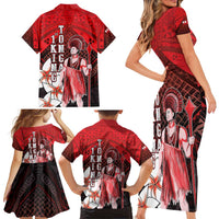 The First King Of Tonga Family Matching Short Sleeve Bodycon Dress and Hawaiian Shirt Tongan Pride