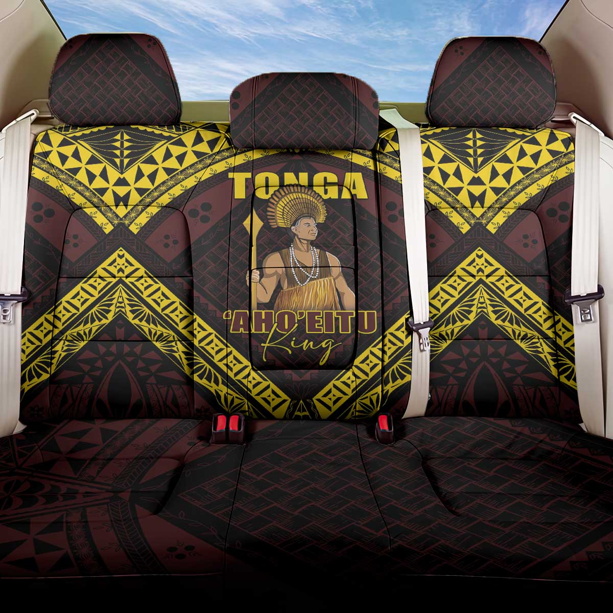 Tonga First King Back Car Seat Cover Ahoeitu Know Your Roots LT05 One Size Maroon - Polynesian Pride