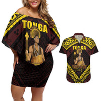 Tonga First King Couples Matching Off Shoulder Short Dress and Hawaiian Shirt Ahoeitu Know Your Roots
