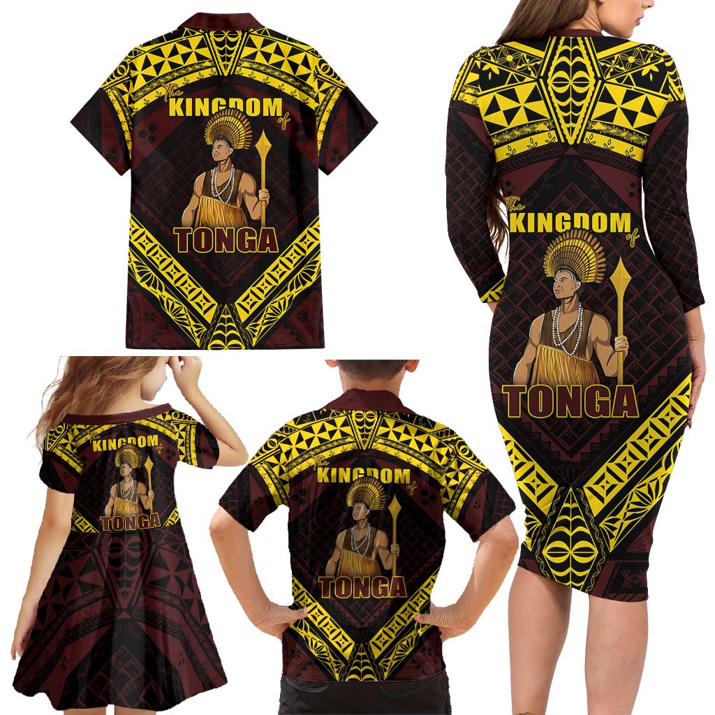 Tonga First King Family Matching Long Sleeve Bodycon Dress and Hawaiian Shirt Ahoeitu Know Your Roots