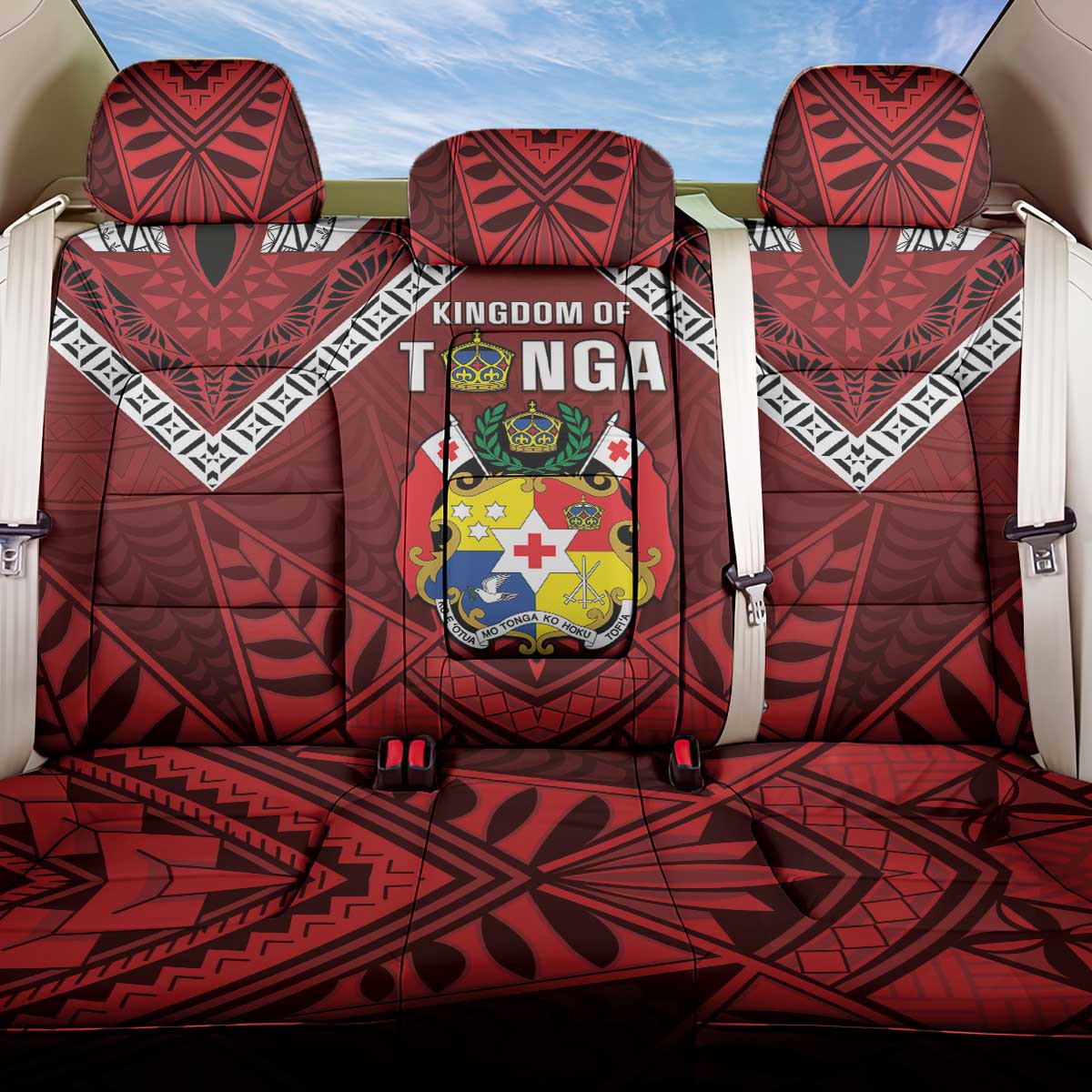 Tonga Emancipation Day Back Car Seat Cover Tongan Kupesi Pattern LT05 One Size Red - Polynesian Pride