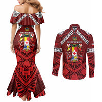 Tonga Emancipation Day Couples Matching Mermaid Dress and Long Sleeve Button Shirt Tongan Kupesi Pattern