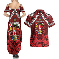 Tonga Emancipation Day Couples Matching Summer Maxi Dress and Hawaiian Shirt Tongan Kupesi Pattern