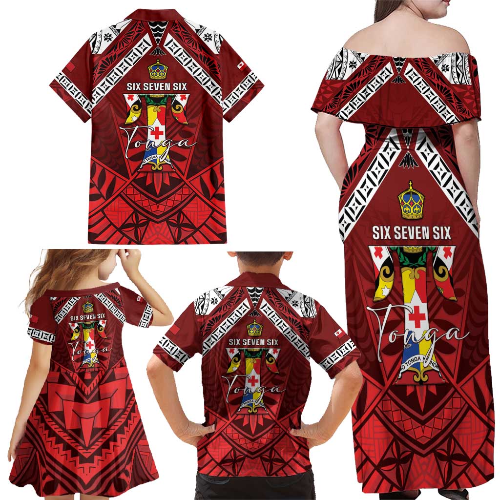 Tonga Emancipation Day Family Matching Off Shoulder Maxi Dress and Hawaiian Shirt Tongan Kupesi Pattern