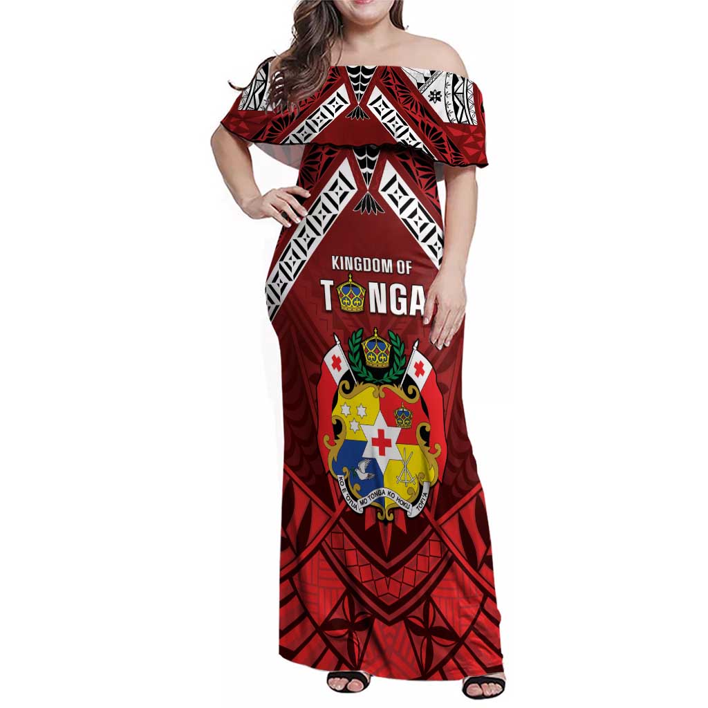 Tonga Emancipation Day Family Matching Off Shoulder Maxi Dress and Hawaiian Shirt Tongan Kupesi Pattern