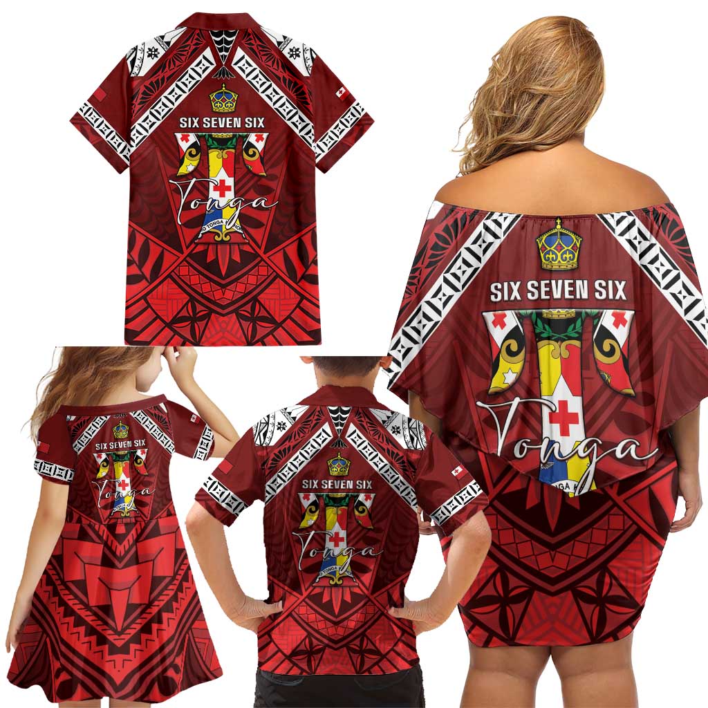Tonga Emancipation Day Family Matching Off Shoulder Short Dress and Hawaiian Shirt Tongan Kupesi Pattern