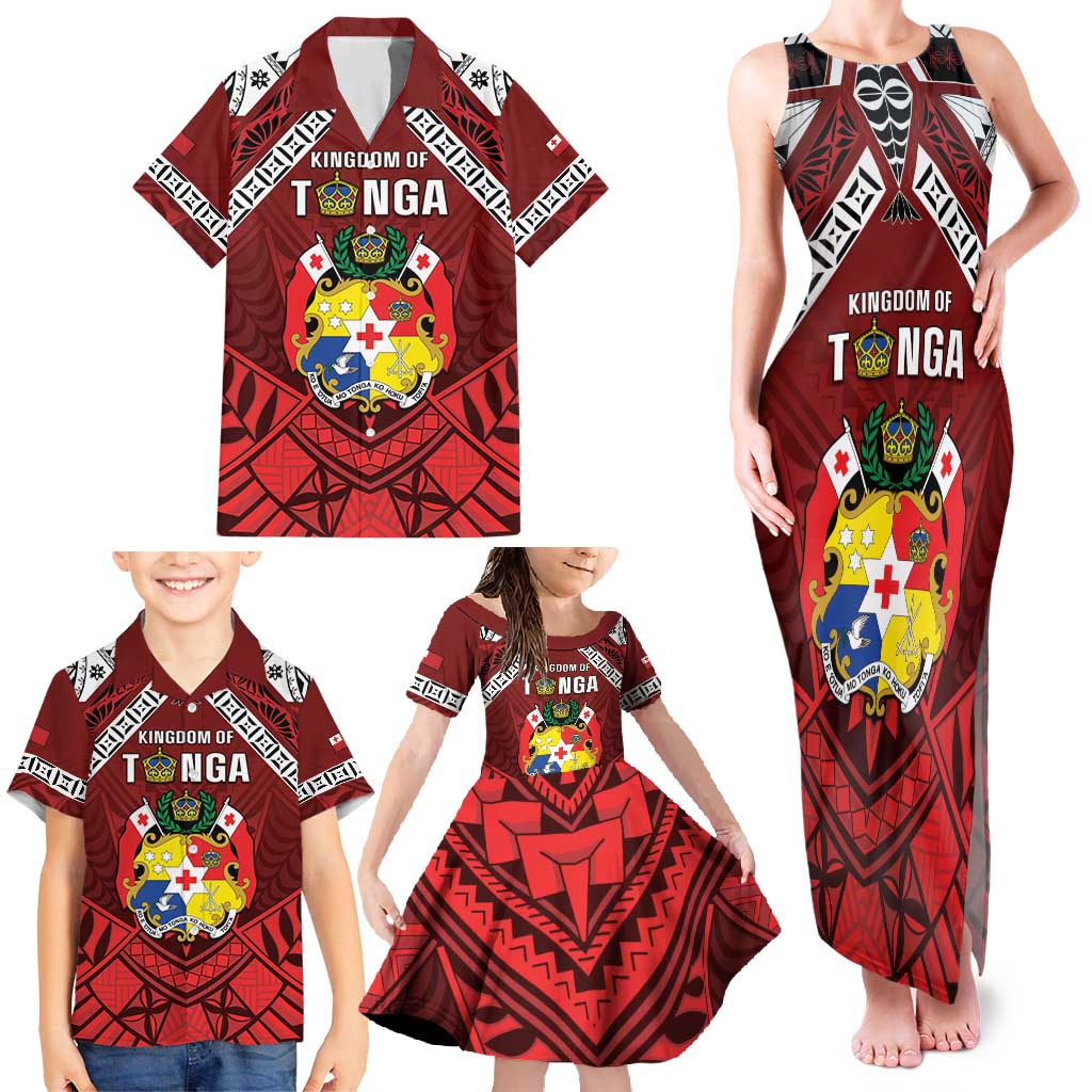 Tonga Emancipation Day Family Matching Tank Maxi Dress and Hawaiian Shirt Tongan Kupesi Pattern