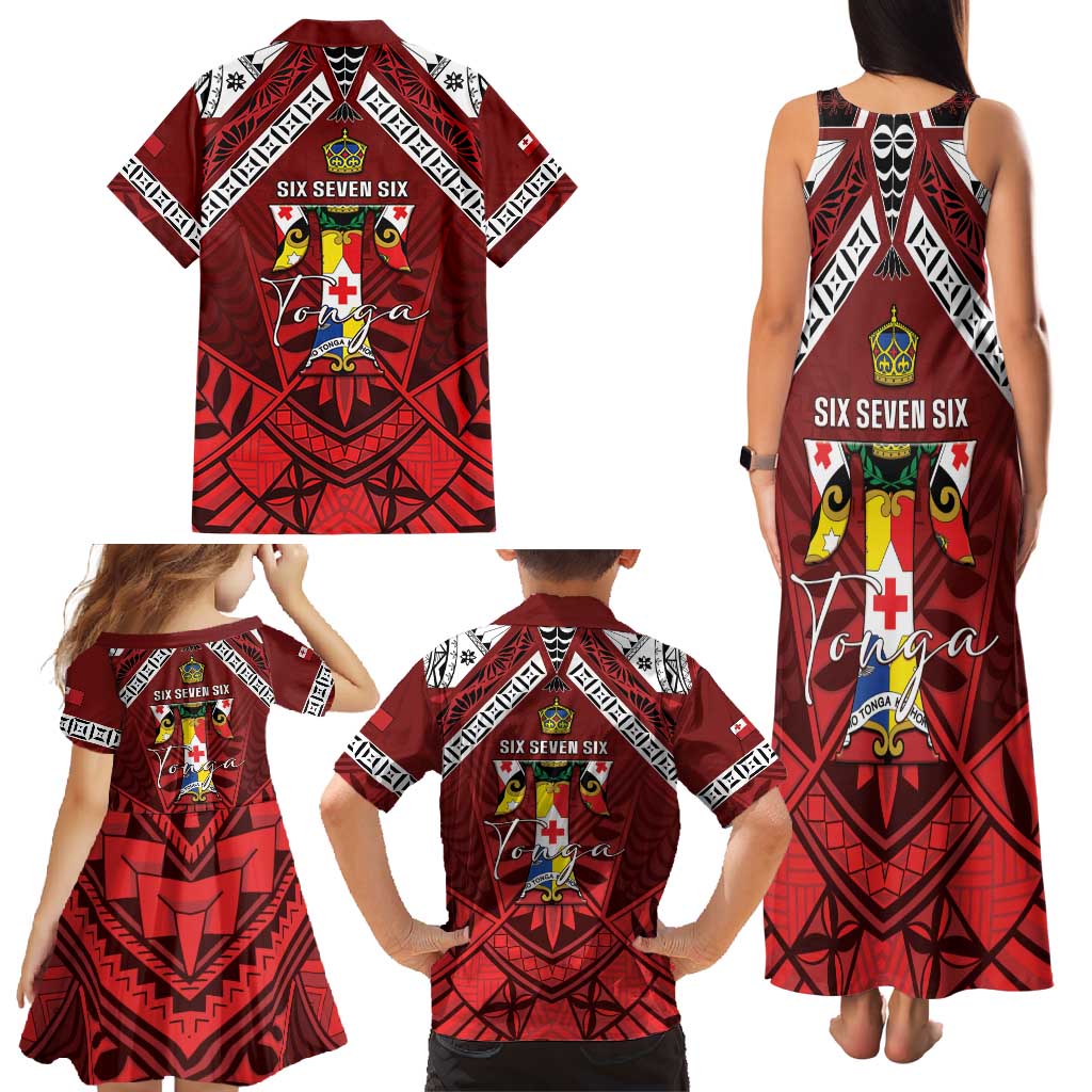 Tonga Emancipation Day Family Matching Tank Maxi Dress and Hawaiian Shirt Tongan Kupesi Pattern