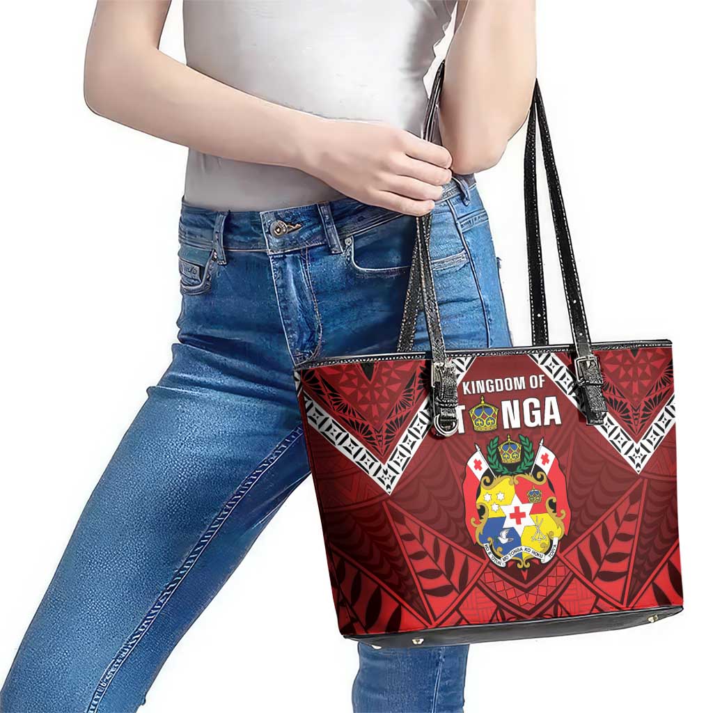 Tonga Emancipation Day Leather Tote Bag Tongan Kupesi Pattern