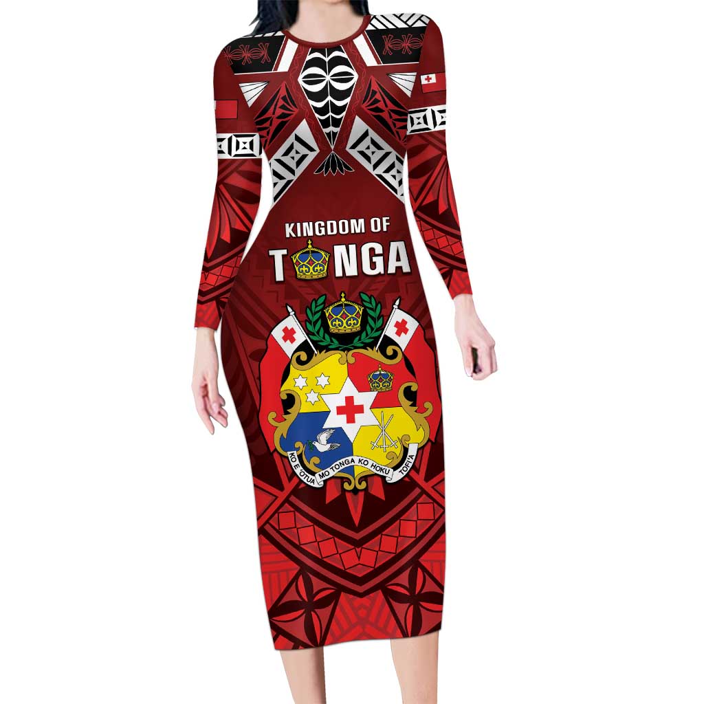 Tonga Emancipation Day Long Sleeve Bodycon Dress Tongan Kupesi Pattern