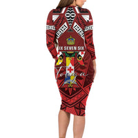 Tonga Emancipation Day Long Sleeve Bodycon Dress Tongan Kupesi Pattern