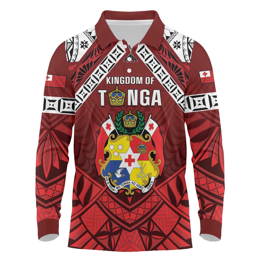 Tonga Emancipation Day Long Sleeve Polo Shirt Tongan Kupesi Pattern