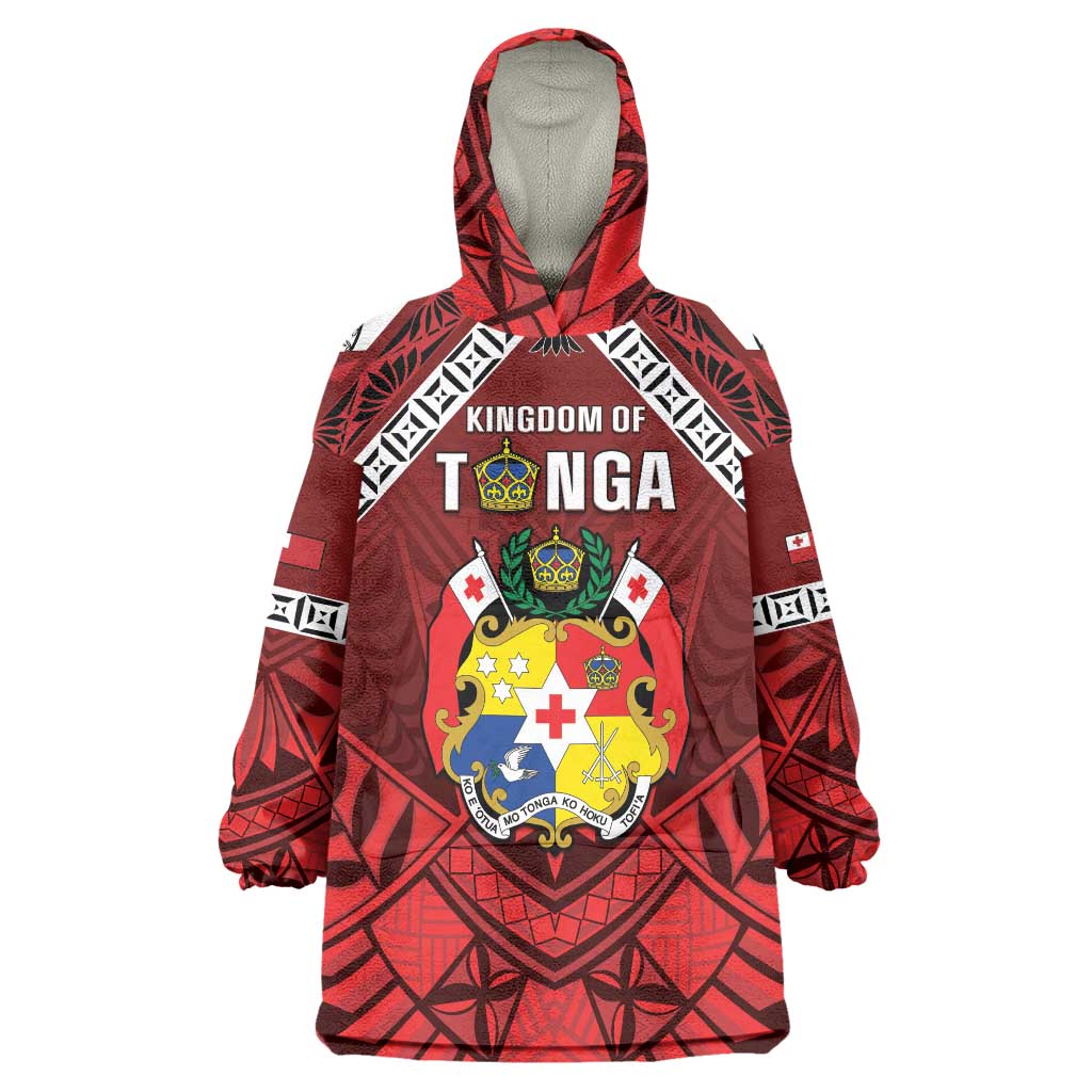 Tonga Emancipation Day Wearable Blanket Hoodie Tongan Kupesi Pattern LT05 One Size Red - Polynesian Pride