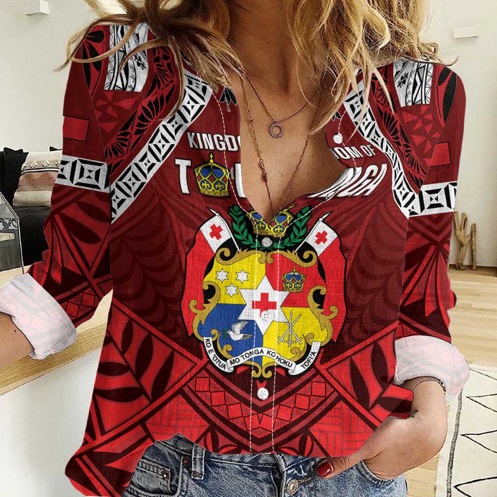 Tonga Emancipation Day Women Casual Shirt Tongan Kupesi Pattern LT05 Female Red - Polynesian Pride